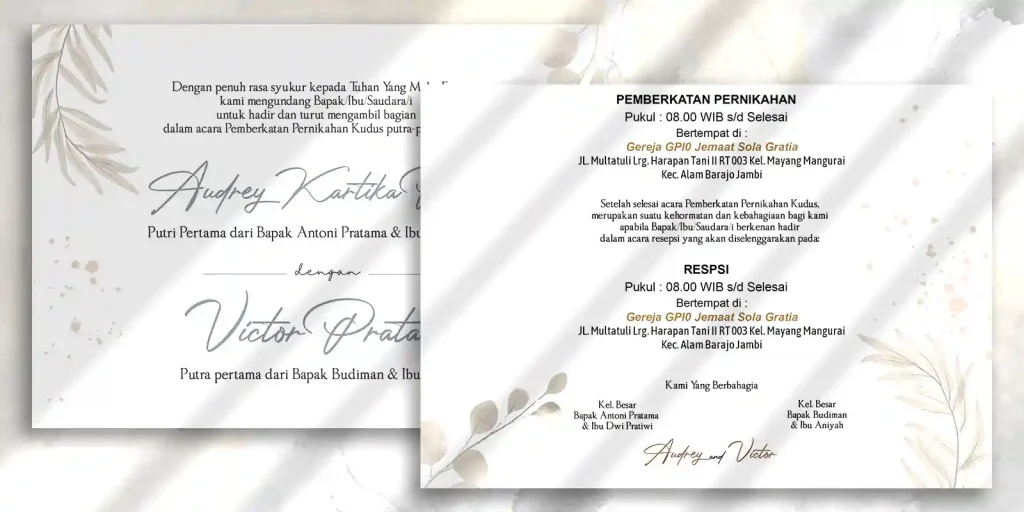 Contoh undangan pernikahan Kristen dengan bahasa formal