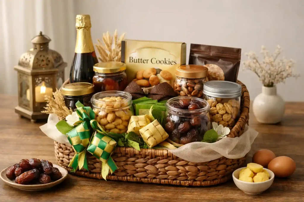 Parcel lebaran keluarga dengan kemasan sederhana dan rapi
