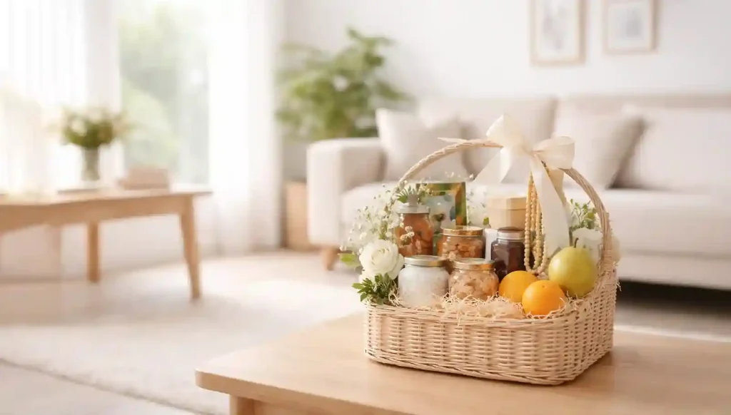 Parcel Lebaran orang tua berisi sembako dan makanan ringan